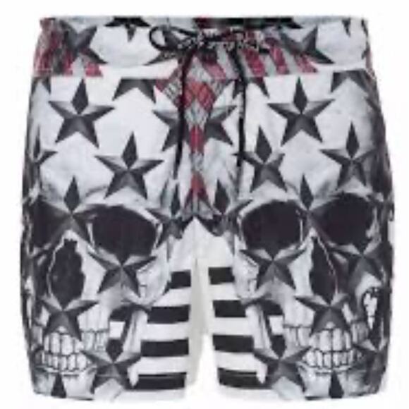 Philipp Pleno Skull Monogram Mens Swimming Shorts Trunks Drawstring Size S-M - Picture 2 of 8